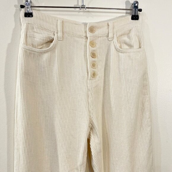 New Reformation Cynthia Button Fly Corduroy Straight Leg Pants Cream 25 - Picture 4 of 8